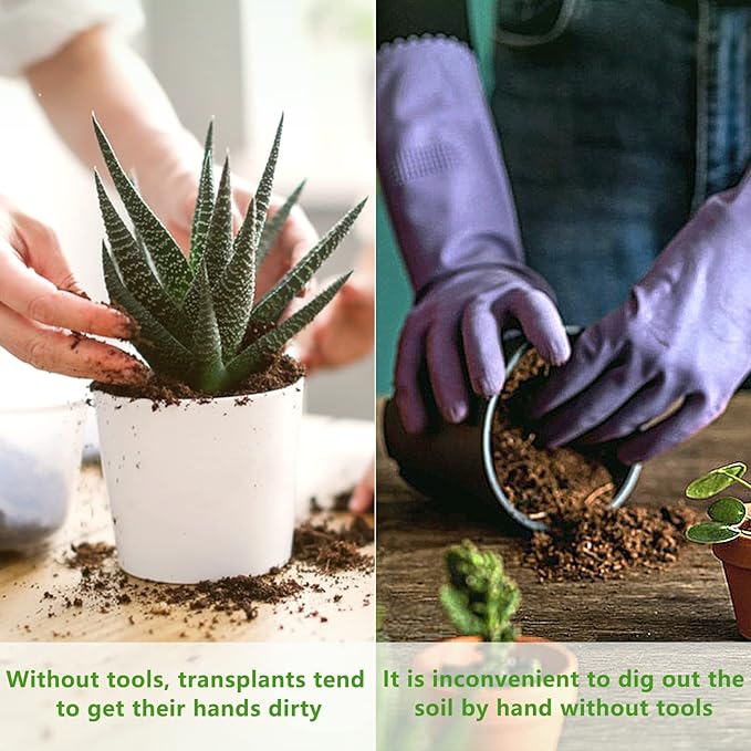 Small Garden Tool Set, 6 Pieces Iron Gardening Kit Including Hand Shovel, Transplant Shovel and Hand Rake with Wood Non-Slip Handle Perfect for Plant Lovers