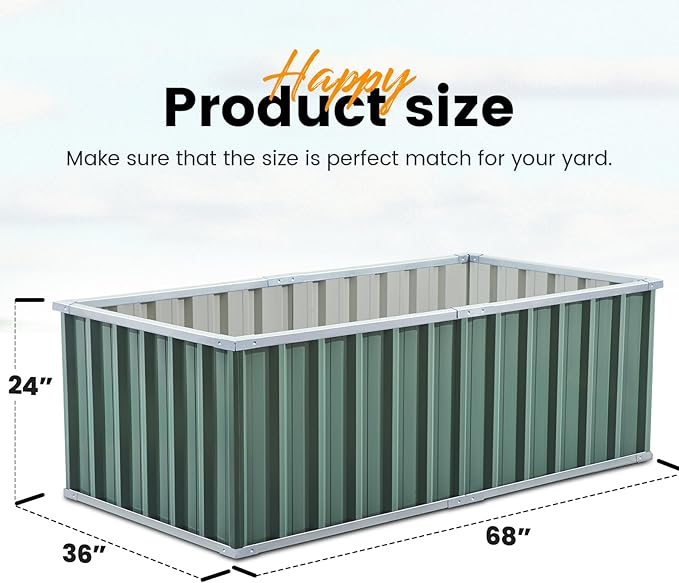 KING BIRD 68" x 36" x 24" Galvanized Raised Garden Bed Outdoor Heightened Steel Metal Planter Box for Deep-Rooted Vegetables, Flowers, Large Raised Bed Kit(Green)