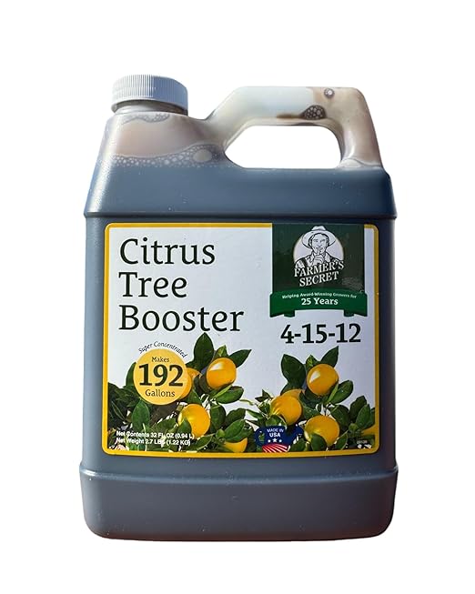 Farmer's Secret Citrus Tree Booster Fertilizer (32oz) - Super Concentrated - Formulated for All Citrus Trees Including All Types of Lemons, Limes, and Oranges - Outdoor and Indoor/Container Trees