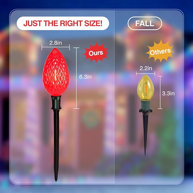 2 Packs Outdoor Christmas Decorations, Jumbo C9 Christmas Pathway Lights or Xmas String Lights, 8.5 Feet 5 LED Multicolored Large Bulbs, Waterproof Marker Lights for Yard Holiday Lawn Walkway Garden