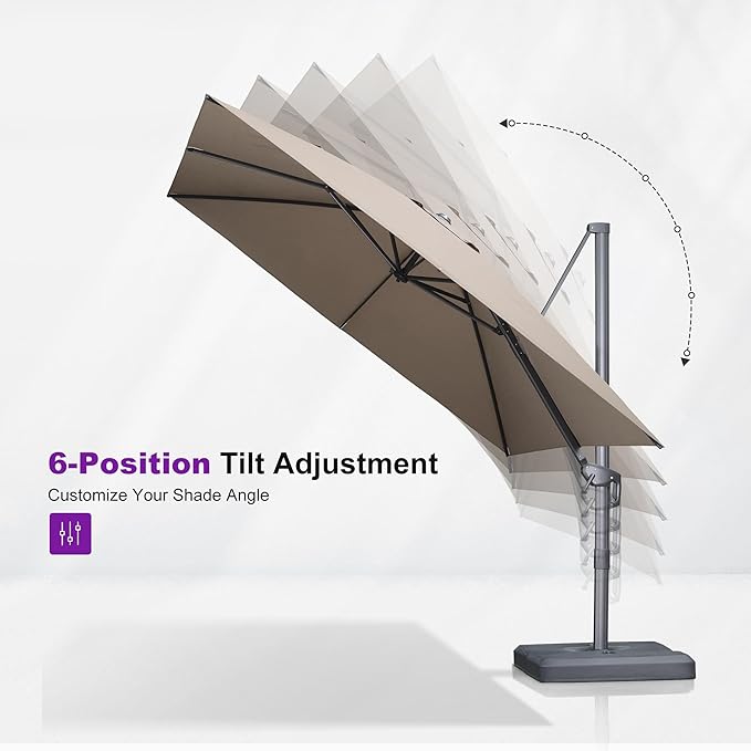 PURPLE LEAF 8 FT Cantilever Patio Umbrella Outdoor Aluminum Offset Square Umbrella with 3 Years Fade Resistance Recycled Fabric and 360-degree Rotation for Deck Pool Garden, Ash Mocha