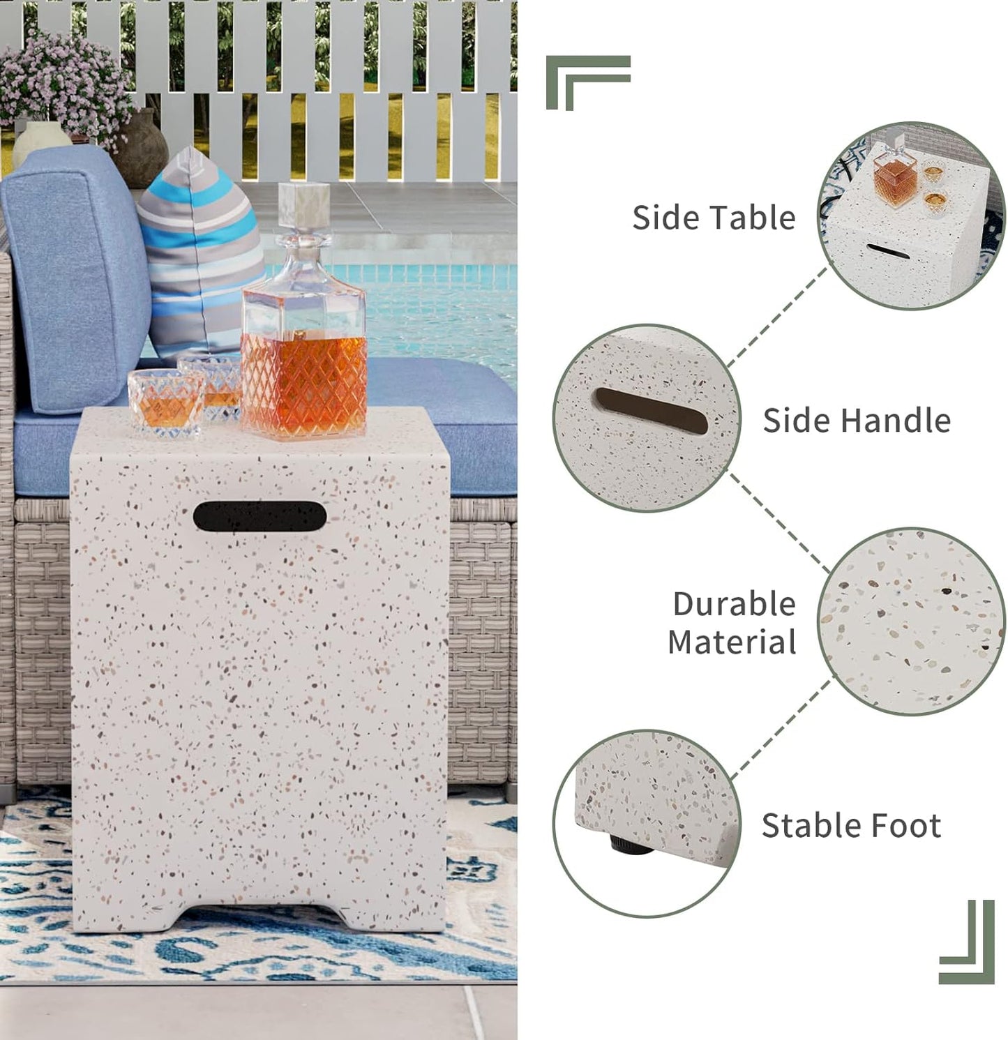 COSIEST 35-inch Square Outdoor Sandstone Propane Fire Pit w Wind Guard and Side Table, CSA Certified, 50,000 BTU Stainless Steel Burner, Free Lava Rocks and Rain Cover, Metal Lid(Beige)