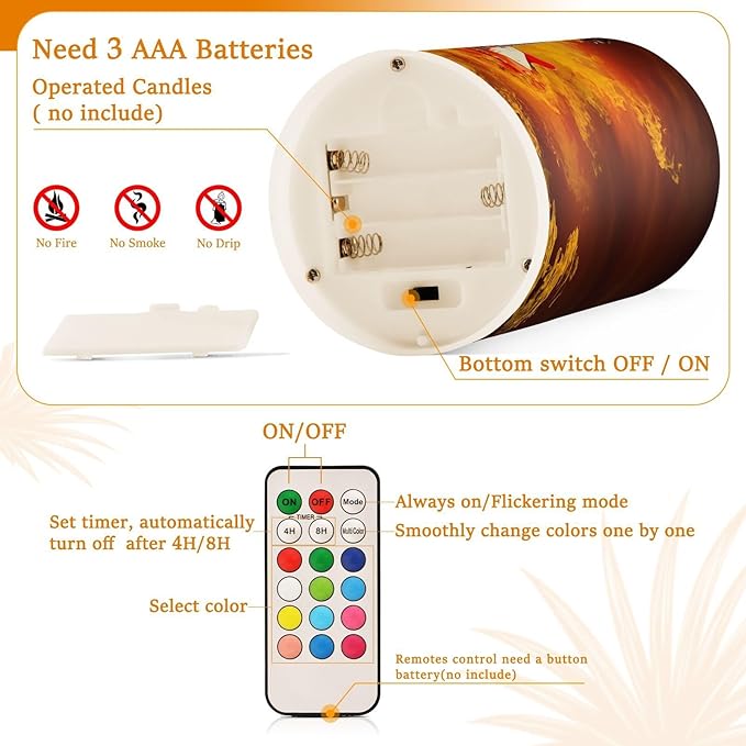 Flickering Flameless Candles, Rock Guitar in Fire Flames LED Candles with Remote Timer, Set of 2 Battery Operated Candle for Valentine Wedding Birthday