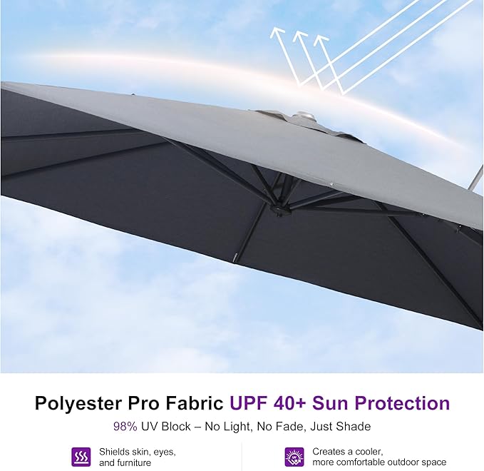 PURPLE LEAF 10' X 6.5' Left-right Tilting Outdoor Patio Umbrella Swivel Offset Cantilever Heavy Duty Rectangle Aluminum Umbrella with UV Resistant for Deck Pool Patio Backyard, Graphite Grey