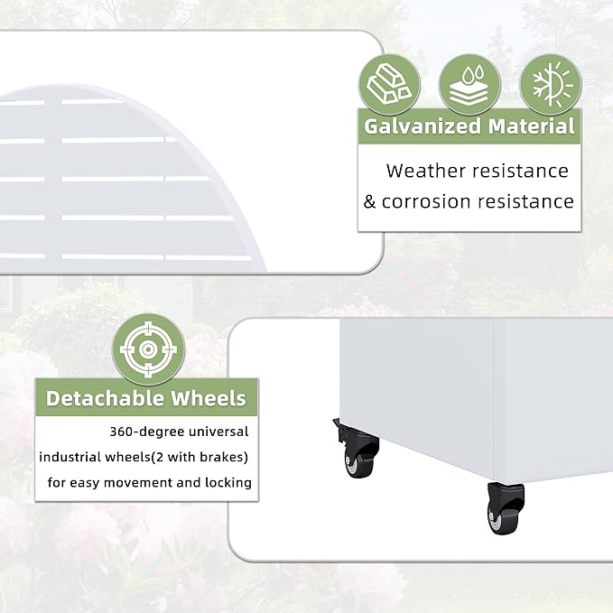 Casaphoria Metal Raised Garden Bed with Trellis and Wheels, 72"x35"x16" Arched Planter Box for Climbing Plants, Vegetables & Vines, Features Drainage Holes and Privacy Screen (White-Louvered)