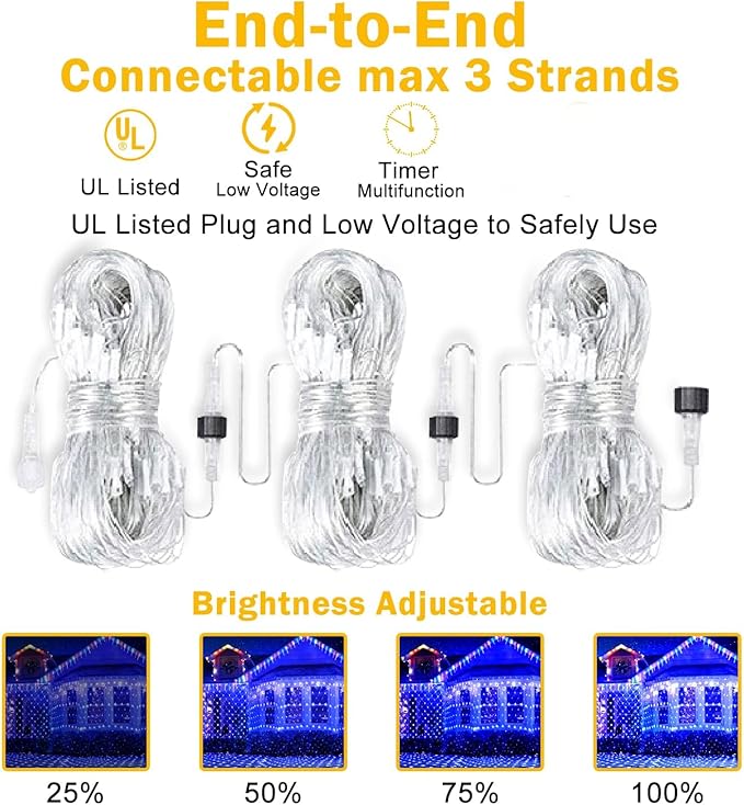 KNONEW Christmas Net Lights 360 LEDs 13ft x 9.8ft Outdoor Mesh Lights Connectable Waterproof 8 Modes & Timer Plug-in Net Fairy Lights for Bushes Garden Party Wedding Holiday,Blue