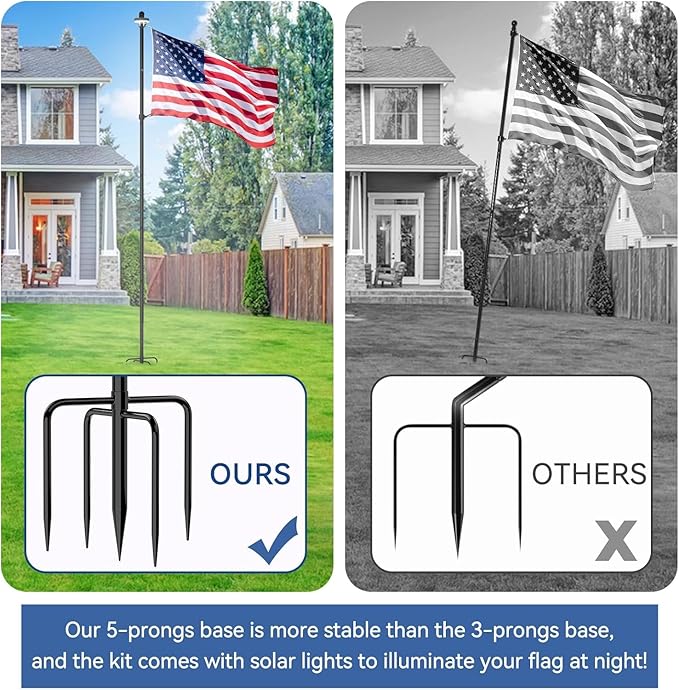 ZMTECH 10 FT Flag Pole in Ground, Heavy Duty Flag Pole Holder for Outside House with 5 Pronges Base, Extra Thick Flag Pole Kit for Yard Outdoor Garden Decor Residential Commerical(1 Pack,without Flag)
