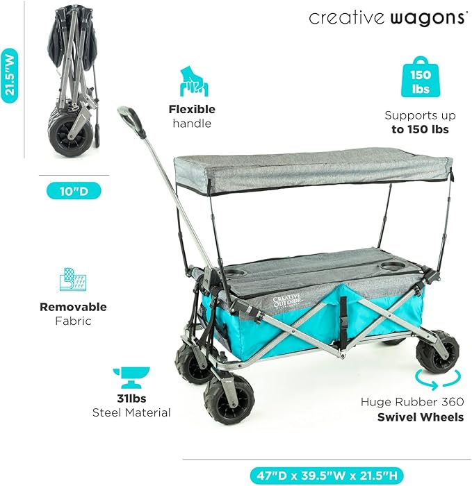Creative Outdoor All-Terrain Deluxe Wagon | 360 Swivel All Terrain Wheels | Great for Beach, Park, Garden & Tailgate | Multiple Color Options