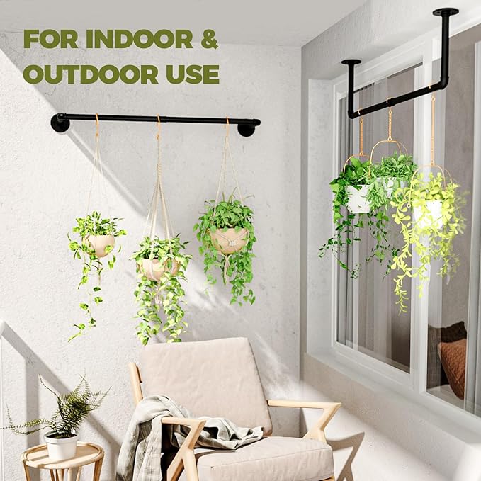 2Pc Hanging Planters for Indoor Plants Plant Hanger Indoor Hanging Plant Holder Black Metal Rod(Pot/Chain/Plant not Included