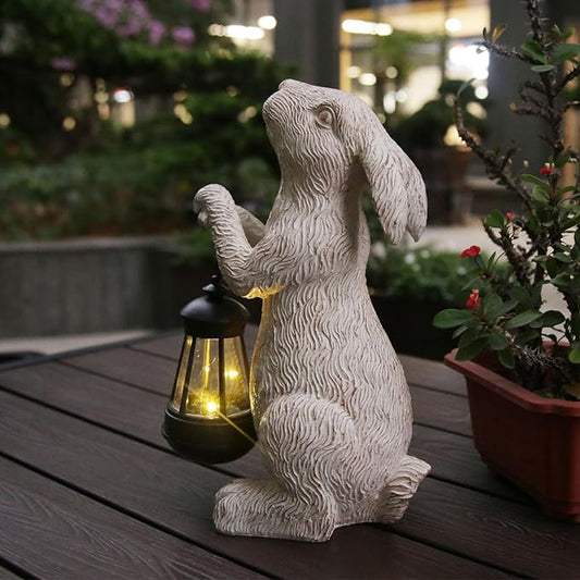 Garden Statues Rabbit with Solar Lights-Bunny Figurine Outdoor Easter Decorations Rabbit Decor for Lawn,Balcony-Yard Art Garden&Patio Decor,Unique Housewarming&Birthday Gifts for Women