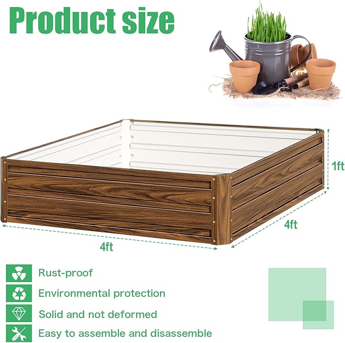 SnugNiture Galvanized Raised Garden Bed 4x4x1FT Outdoor Large Metal Planter Box Steel Kit for Planting Vegetables, Flowers