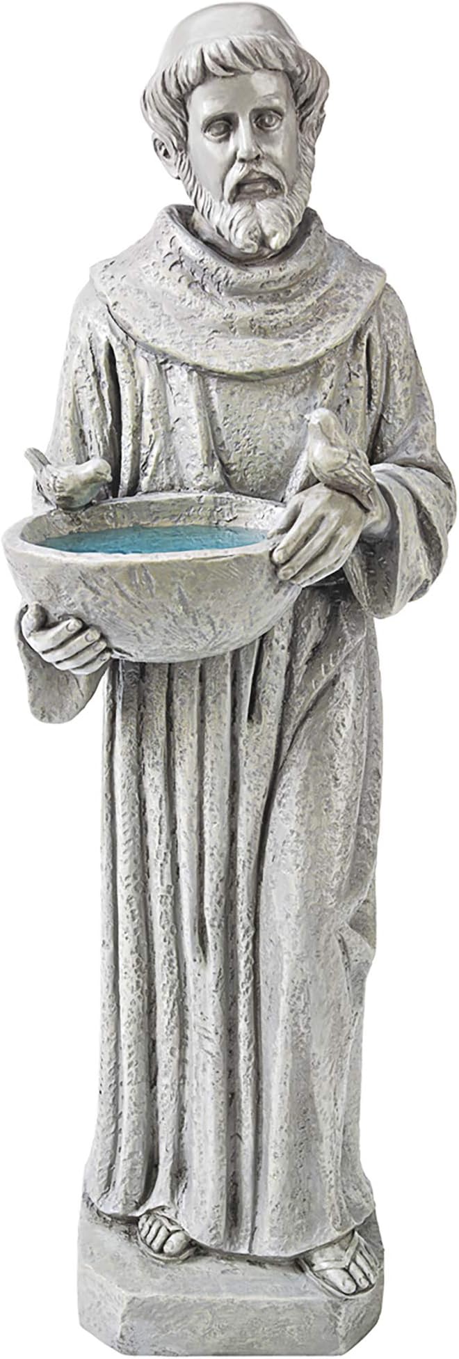 Design Toscano Nature's Nurturer Francis Assisi Religious Garden Decor Statue Bird Bath Feeder, Small, 20 inch, Cast Stone Resin, Antique Stone Finish
