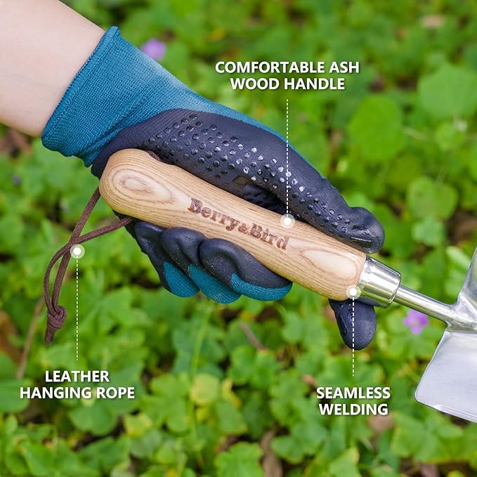 Garden Serrated Planting Trowel, Multifunctional Shovel with ash Wood and Stainless Steel Digging Trowel Transplanter