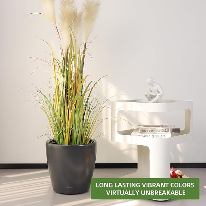 Dexceder 18x17 Self Watering Planter with Wheels Indoor Outdoor, Inner Pot Design, Thickened Large Floor Standing Flower Plant Pot with Water Level Indicator (Slate Gray Matte)