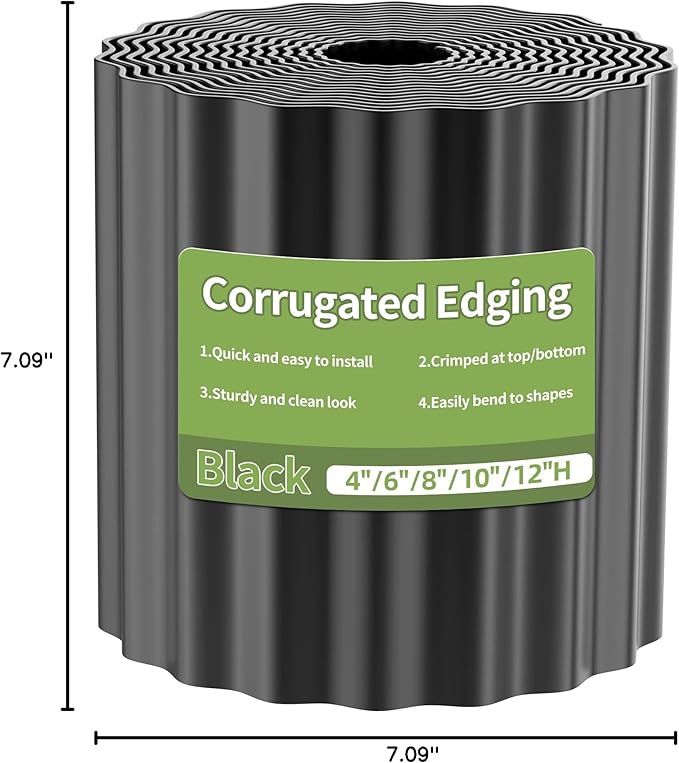 Corrugated Metal Garden Edging, 10"×20Ft Durable Landscape Border for Garden, Lawn, Flower Beds and Paver Edging (Black)