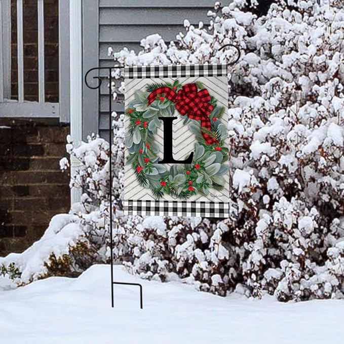 Briarwood Lane Winter Wreath Monogram Letter L Garden Flag