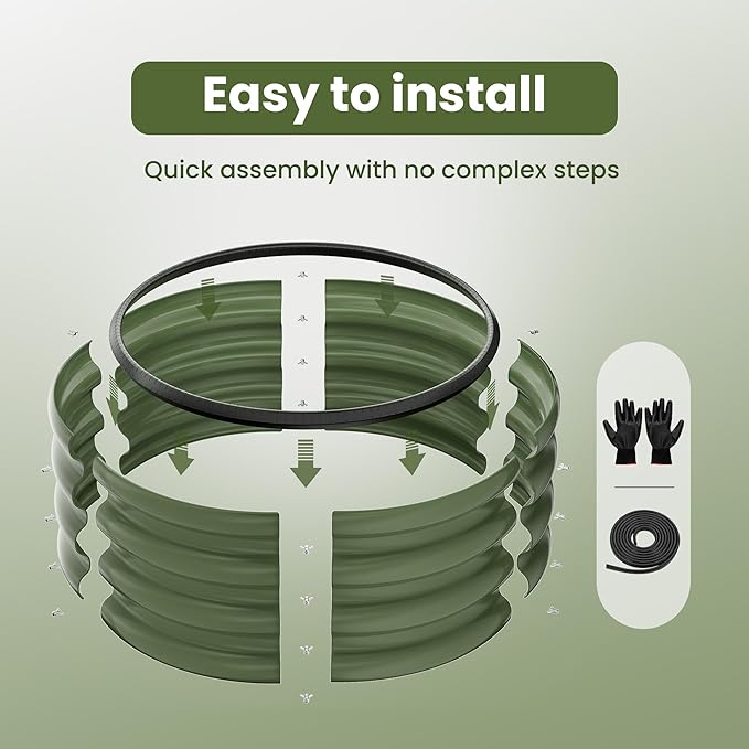 ZXZYHFTY Round Galvanized Raised Garden Bed kit,Green Outdoor Garden Raised Planter Box, Round Large Metal Raised Garden Beds for Vegetable 2 * 2 * 1ft 2 Pcs