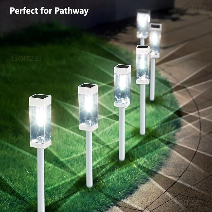 Solar Pathway Lights 8 Pack Solar Outdoor Lights with LED Tungsten Filament Bulb Waterproof Stainless Steel Garden Lighting for Outside Driveway Landscape Lawn Path Christmas (White)