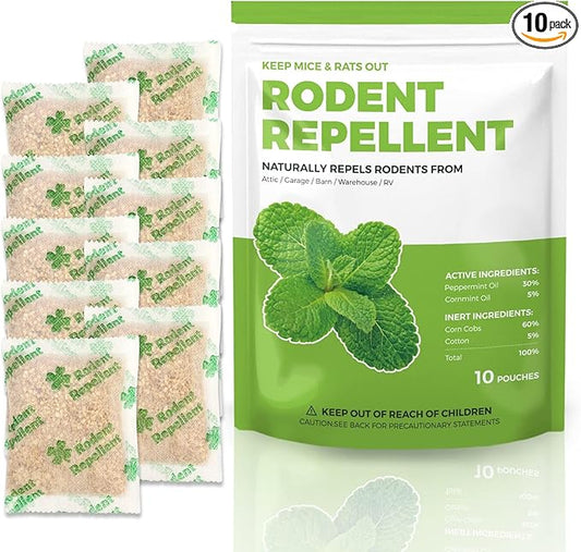 Mice Repellent Indoor, Peppermint Oil to Repel Mice and Rats, Extra-Strength Plant-Based Mice Repellent Rat Repellent for House Squirrel Repellent Rodent Deterrent for Indoor Use (Pack of 10)