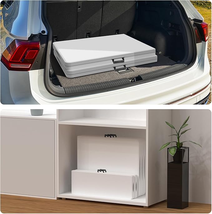 HLPB Folding Table Picnic Table 2 Pcs, 6 ft Portable Camping Table with Handle and Safety Locks, Foldable Table Plastic Dining Table Indoor Outdoor for Camping, Picnic and Party