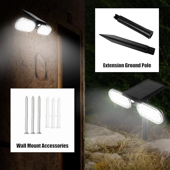 Luwint Solar Motion Lights Outdoor, Waterproof Solar Powered Flood & Security Lights for Outside, 2 Heads Swivel 360 Angle Solar Lights with Ground Stake