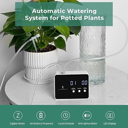 THIRDREALITY Zigbee Smart Watering Kit for Potted Plants, Indoor Plant Watering System, Hub Required, Compatible with Echo Devices with Zigbee Hub Built-in, Home Assistant, SmartThings, Hubitat, Homey
