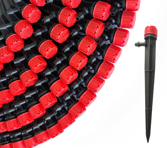 50 Pcs 1/4" Drip Irrigation Emitters - Adjustable Anti-Clog Drip Emitters for 1/4" Tubing, Heavy-Duty Irrigation Parts for Greenhouse/Nursery/Planters (5.3 Inch)