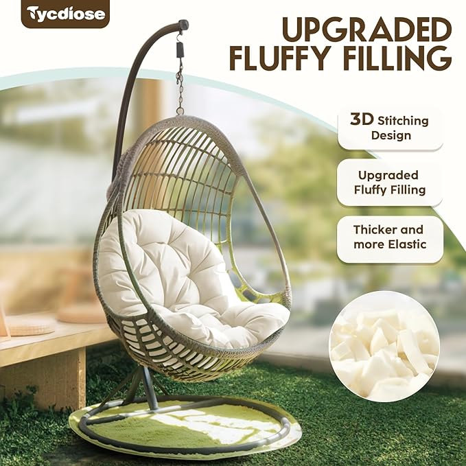 Egg Chair Cushion Replacement, Waterproof Outdoor Hanging Egg Chair Cushion Hammock Swing Chairs Cushions Pads, U-Shaped Thickened Cushions for Hanging Eggs Chairs, 47x33x7 Inches (Cream)