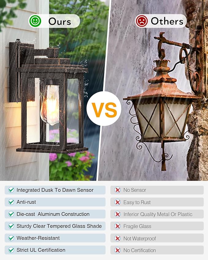 VIANIS Oil Rubbed Bronze Dusk to Dawn Porch Lights Outdoor, 2-Pack Anti-Rust Aluminum Outside Lights for House, Porch, Garage, Front Door, Patio, Easy-to-Install Waterproof Modern