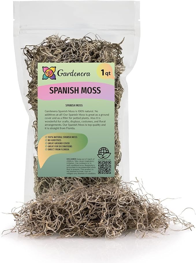 Premium Natural Spanish Moss | Natural Preserved - Great Ground Cover - Filler for Potted Plants - by GARDENERA - 5 Quart Bag