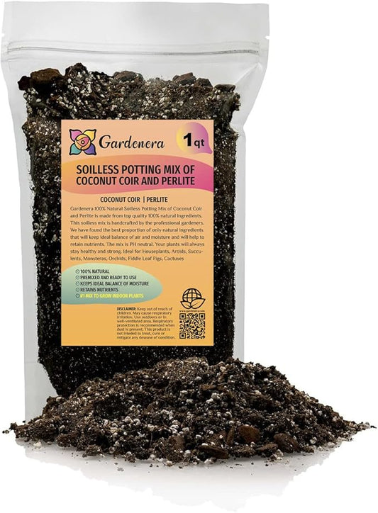 Premium Coco Coir and Perlite Potting Mix, Soil for Maximum Plant Growth, Perfect for Indoor and Outdoor Container Gardens by Gardenera - 1 Quart