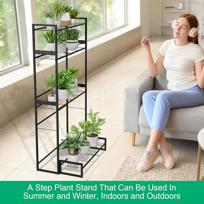Plant Stand, 4 Tier Stackable Tiered Plant Stand, Scalable Heavy Duty Tall Plant Shelf for Indoor Outdoor, Garden, Display Shelves, Flower Pot Holder, Black