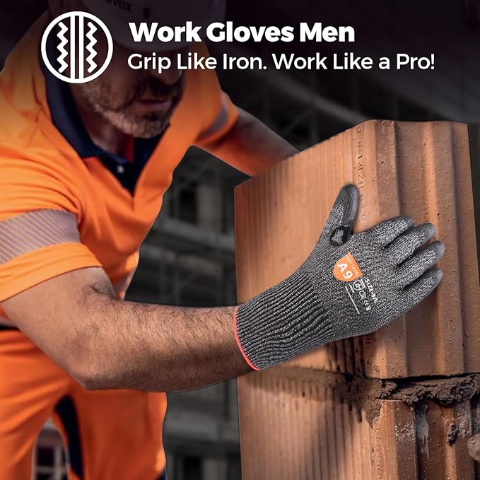 Donfri A9 Cut Resistant Work Gloves for Men - Steel + HPPE Hybrid Safety Gloves for Men, ANSI Cut Level 9 Protection Flexible for Metal Glass Wood Construction Fishing
