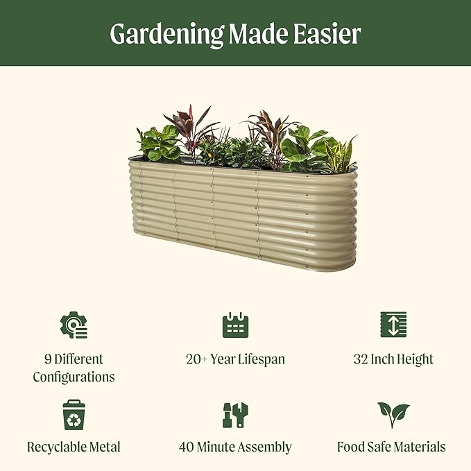 Vego garden 32" Extra Tall Raised Garden Bed Kits, 9 in 1 Modular Raised Planter Box for Vegetables Flowers Fruits Oval Metal Raised Garden Bed, Terra Cotta