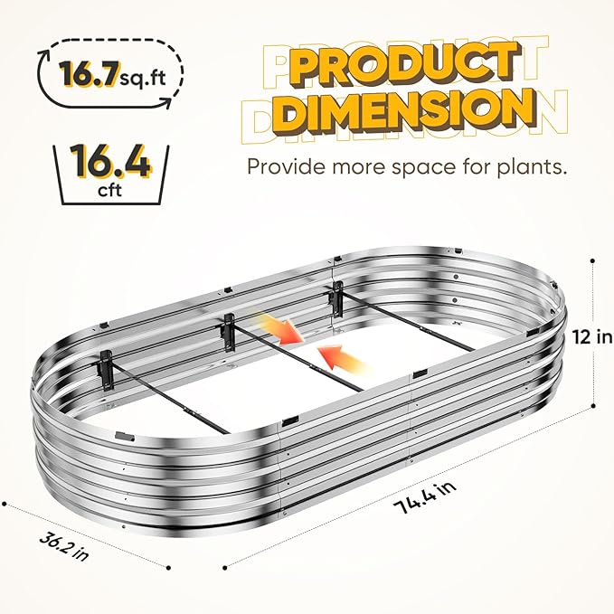 KING BIRD Raised Garden Bed Kit 2025 Upgraded Quick-Setup Galvanized Planter Garden Box Outdoor for Gardening, Vegetables, Flowers, 74x36x12 in, Silver