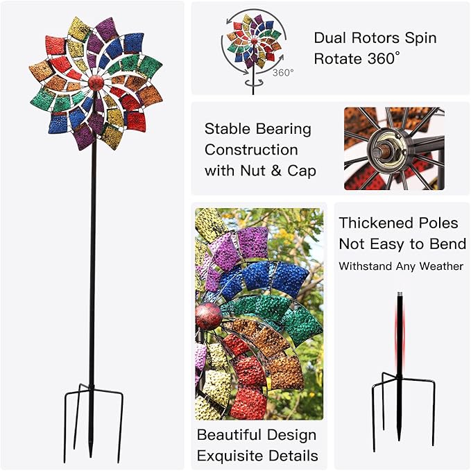 Yard Garden Wind Spinners - Large Outdoor Wind Spinners with Metal Stake, Yard Art Lawn Garden Decor (24" W x 84" H)