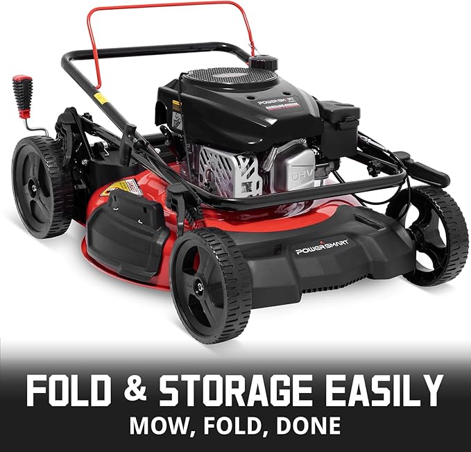 PowerSmart 21 in. Gas Lawn Mower with 144cc OHV Engine, 2-in-1 Push Mower with Mulching & Side-Discharge