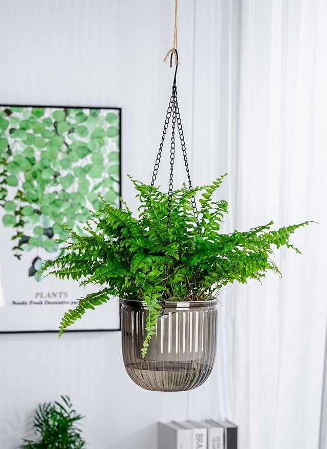 6.5 Inch 2 Pcs Self Watering Hanging Planter Indoor Plant Pots Drainage Holes, Outdoor Hanging Planters Flower Pot Basket, Visible Water Level, Plant Hanger Home Decor, Gardening