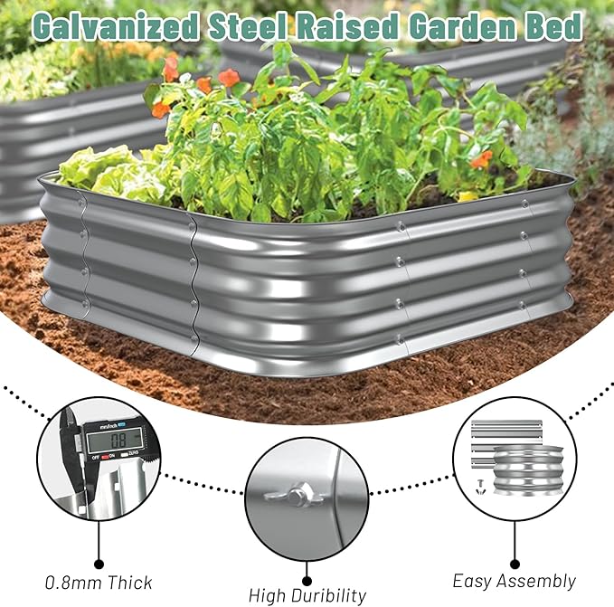 Raised Garden Bed, 2×2×1ft Galvanized Steel Planter Boxes, Heavy Duty Outdoor Raised Garden Bed Planter Kit for Gardening, Rustproof Garden Beds for Vegetables, Fruits, Flower Grow