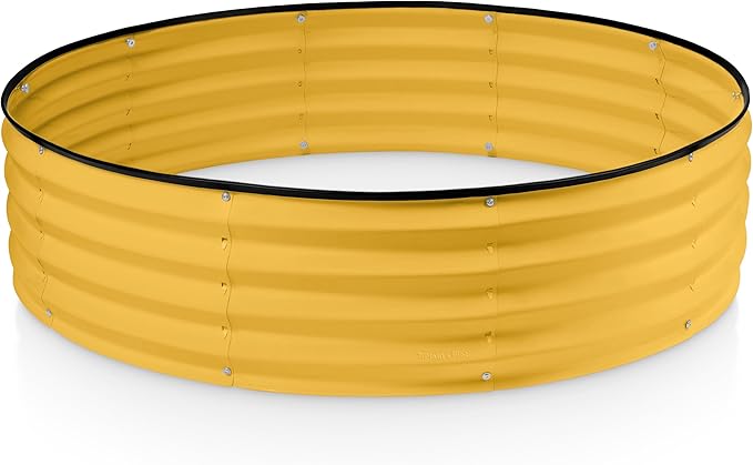 Round Galvanized Raised Garden Bed // 4×4×1 ft Galvanized Raised Garden Beds Outdoor for Gardening, Vegetables, Flowers // Patented Tool-Free Design Round Planter (Yellow)