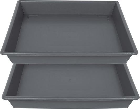 Square Plant Saucer 20 Inch 2 Pack, Large Plant Trays for Pots Heavy Duty Gray Plastic Plant Saucers for Indoors Outdoors, Flower Pot No Holes Plant Lover Gardening Gifts