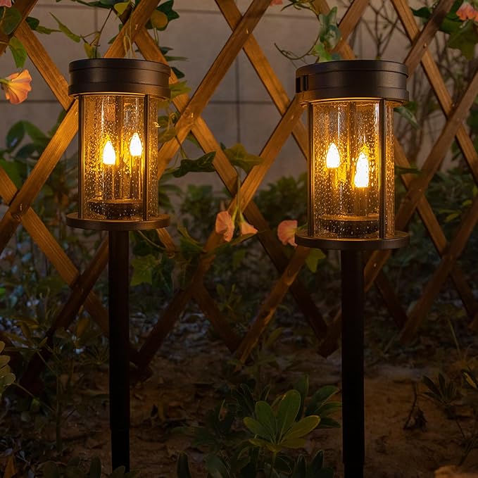 Beautyard Solar Lanterns Outdoor Waterproof Solar Candles Lantern Garden Lanterns Flickering Candle Lantern Lights Outdoor Patio Decor Mothers Day Gifts 2 Packs