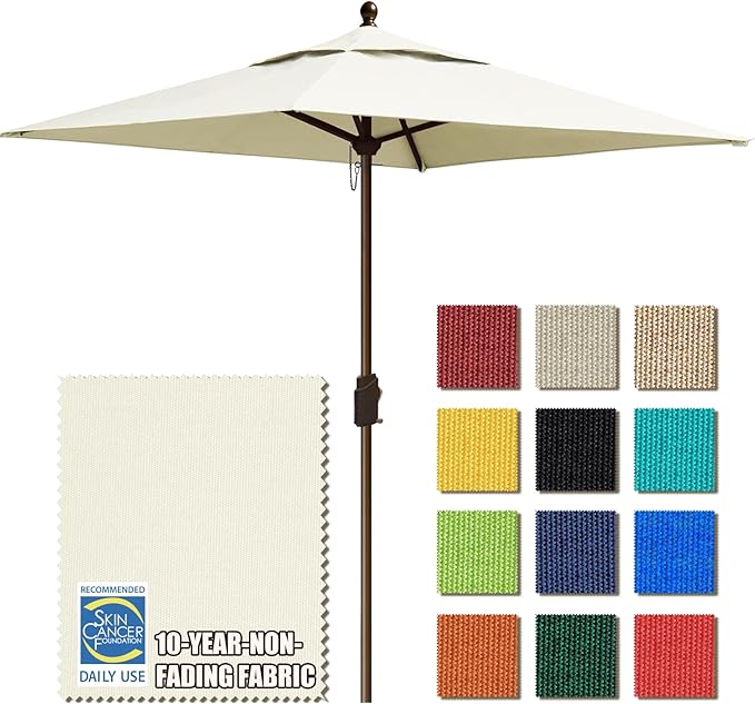 EliteShade USA 10-Year-Non-Fading 6x6Ft Square Market Umbrella Patio Outdoor Table Umbrella with Ventilation, Natural