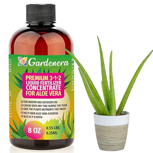 Premium Liquid Aloe Vera Plant Fertilizer - 3-1-2 Concentrate for Indoor Plants and Flowers by Gardenera | Organic Plant Food for Aloe Vera Plants - 8oz