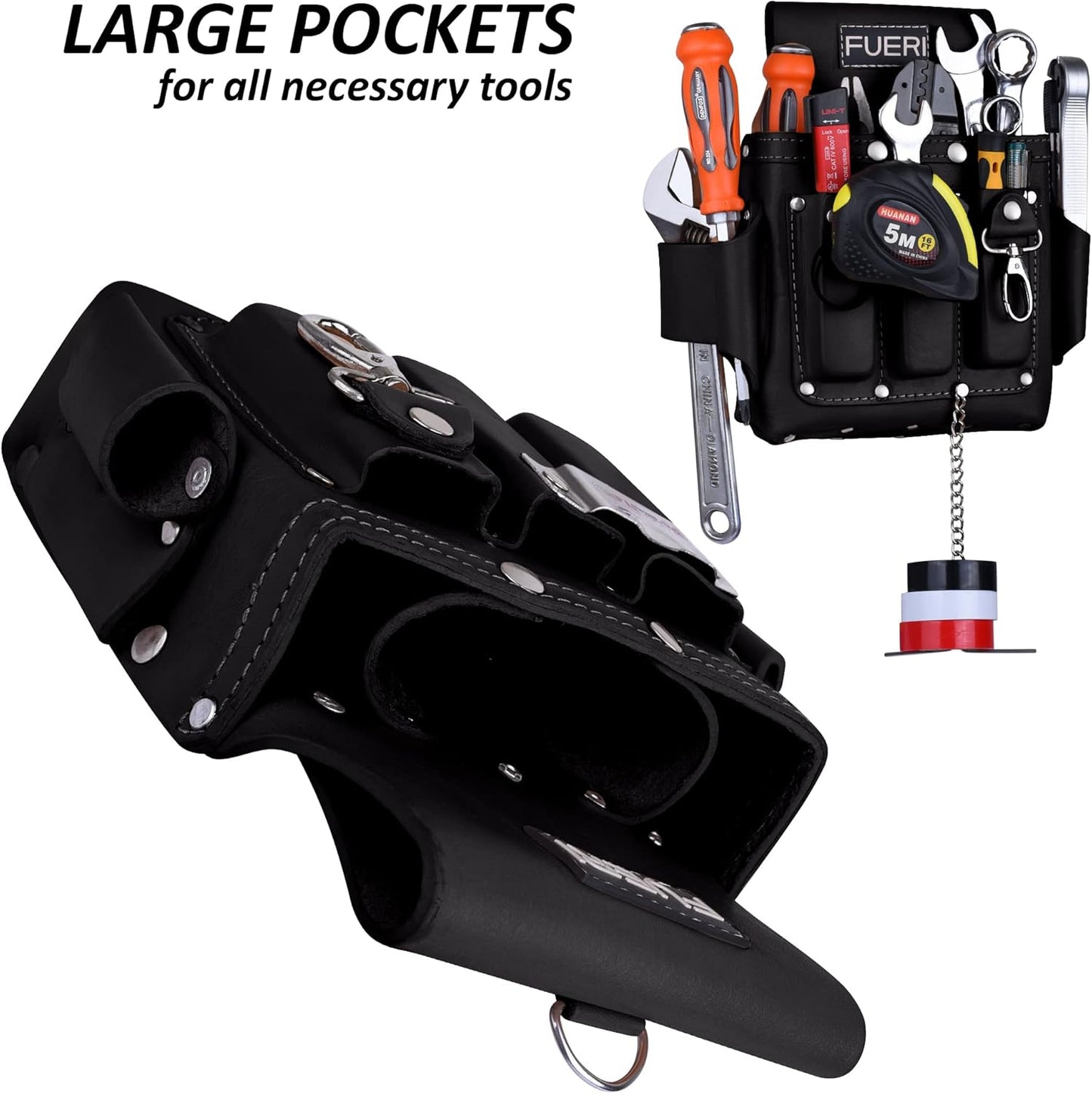 FUERI Leather Tool Pouches Carpenter Electrician Belt Bags Organizer 4 Pocket Professional Heavy Duty Pouch for Construction Framing