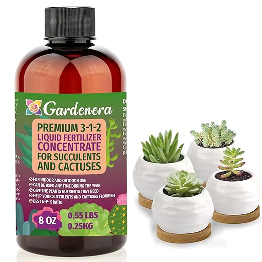 Premium Liquid Succulent Plant Fertilizer - 3-1-2 Concentrate for Indoor Plants and Flowers by Gardenera | Organic Plant Food for Succulents - 8oz