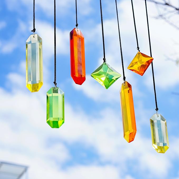 HDCRYSTALGIFTS 7PCS Sun Catchers Crystals Hanging Ornament,Christmas Decorations,Rainbow Prisms Hanging Crystals for Window Indoor Garden Decor (Season Design)