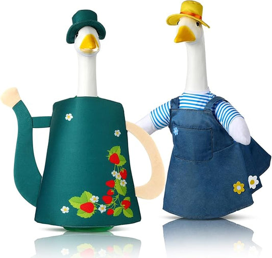 Frienda 2 Set Porch Goose Outfits Clothes 23 Inch Garden Raincoat Flag Bee Fishing Style Goose Costume for Lawn Patio Valentine's Day Decor