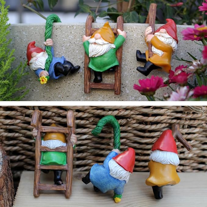 3 PCS Climbing Gnomes Tree Faces Decor Outdoor for Yard, Gnomes Statue, Outdoor Fairy Garden Resin Crafts, Flower Pot Landscape Dwarf, Micro Landscape Pendant Ornaments (3 PCS)