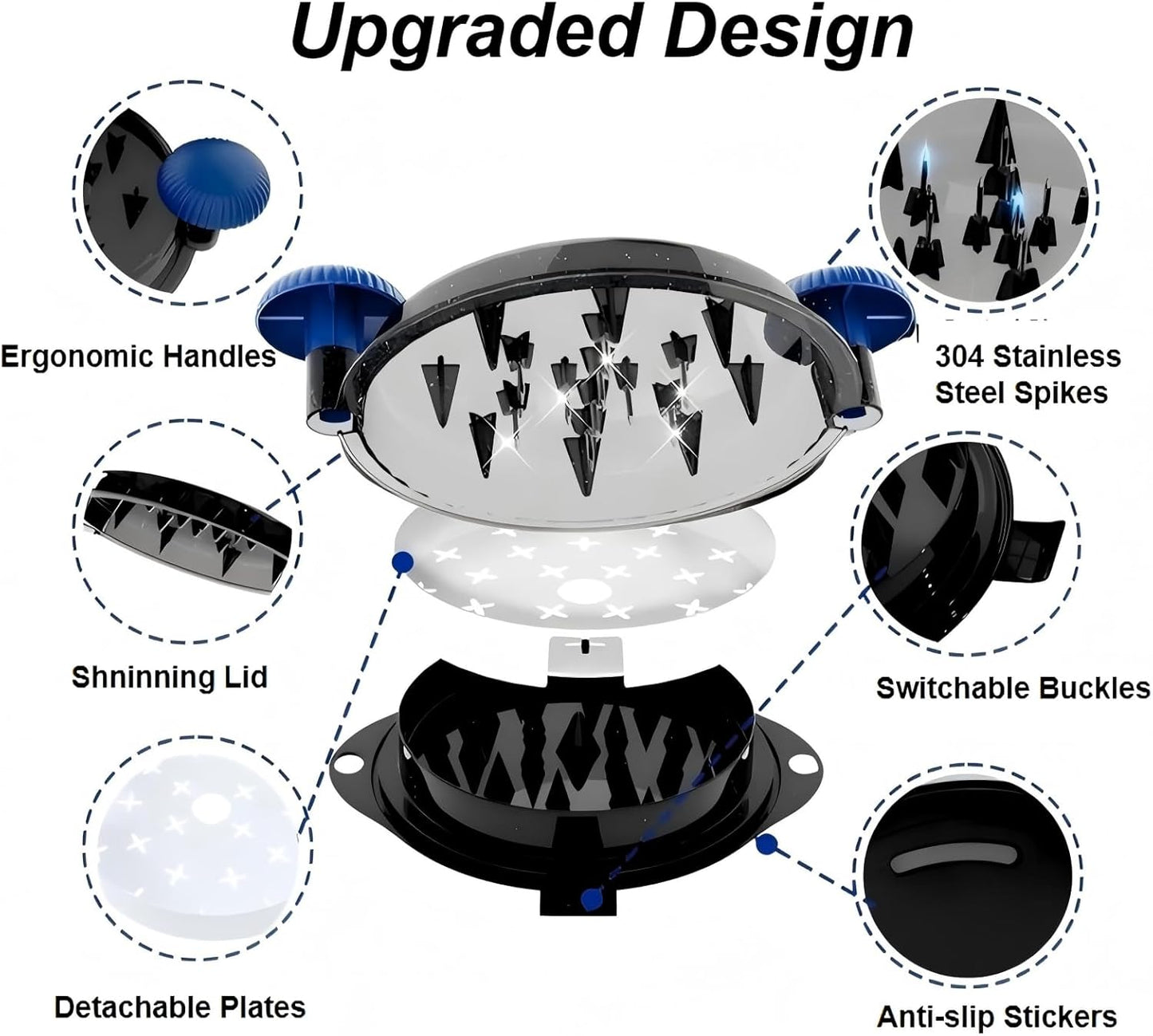 Chicken Shredder Meat Shredder Tool Twist Chicken Breast Shredder Large-Shredding Tools Chicken Breast, Pulled Pork, Beef with Stainless Steel Spikes (Blue&Black)
